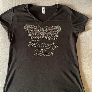 Beautiful Rhinestone Butterfly tshirt. Stones are clear & purple
